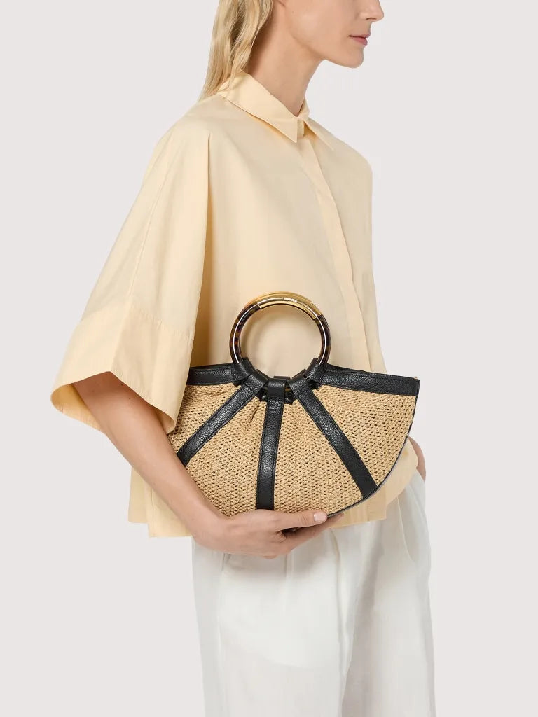 Borsa a mano COCCINELLE SHELL STRAW E1U5D180201 Natural/Noir