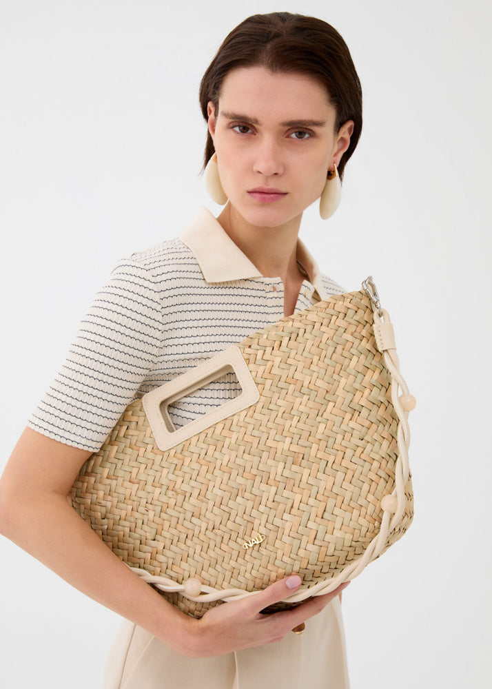 Borsa in paglia a mano con tracolla NALì OLIVIA BIANCO