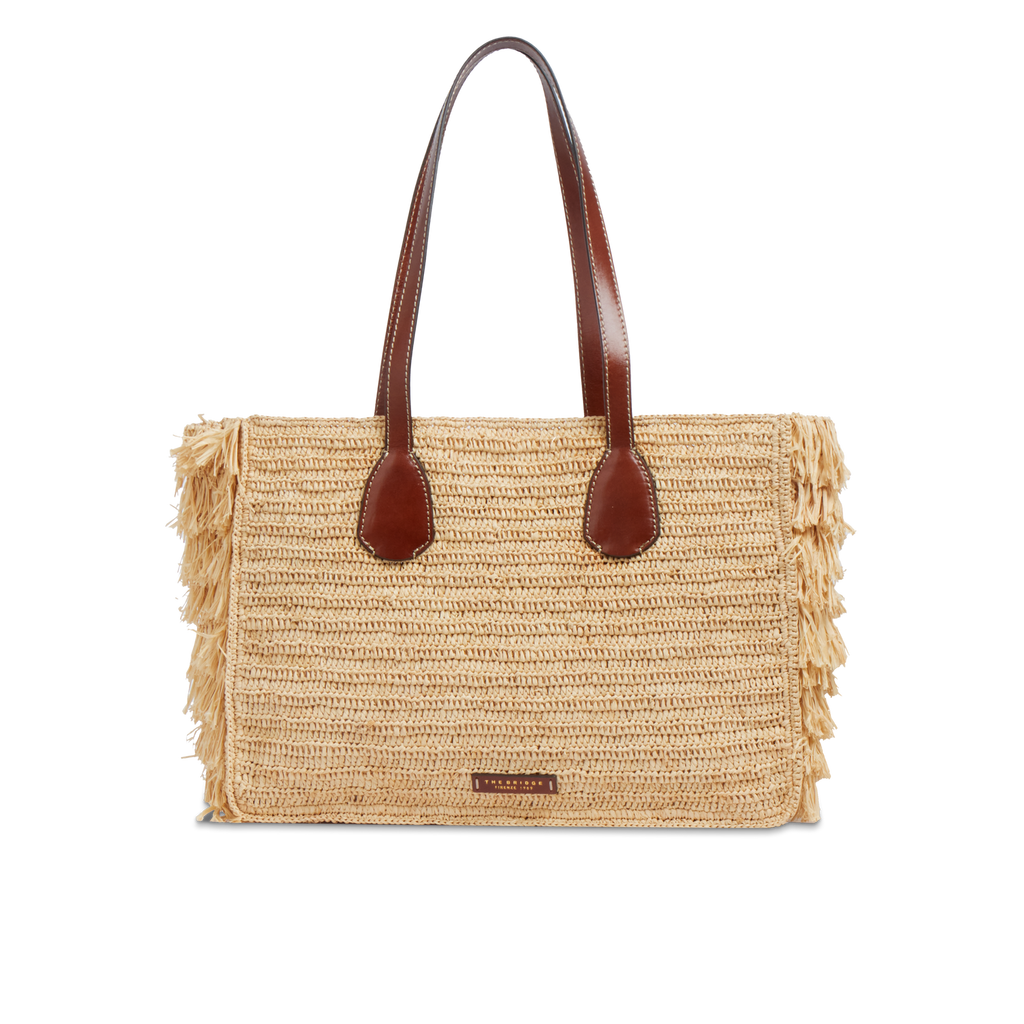 Borsa shopper in pelle e paglia di Vienna THE BRIDGE LUNA 0411266U Cuoio