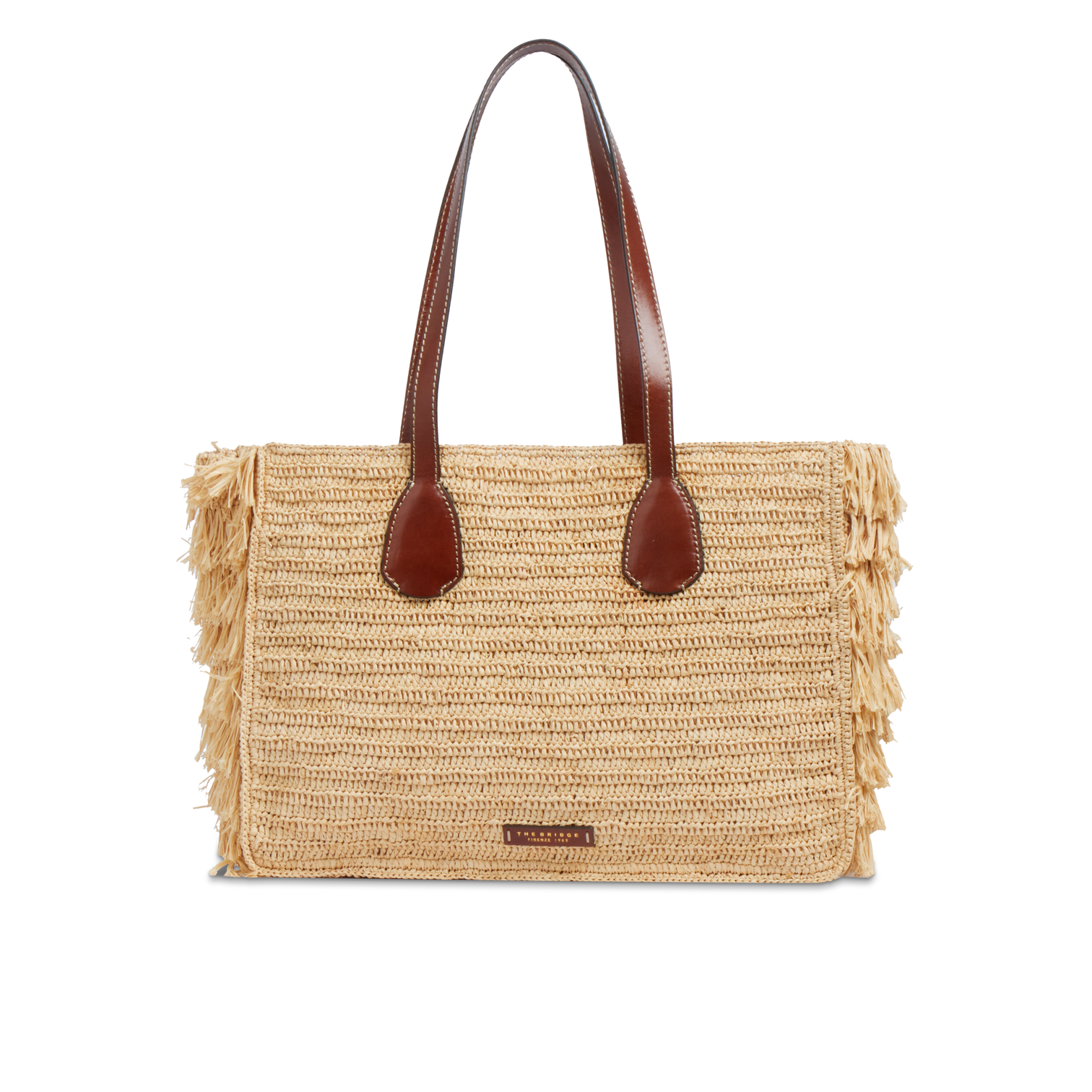 Borsa shopper in pelle e paglia di Vienna THE BRIDGE LUNA 0411266U Cuoio