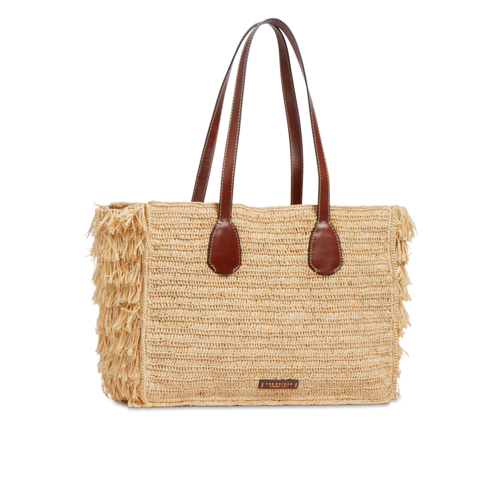 Borsa shopper in pelle e paglia di Vienna THE BRIDGE LUNA 0411266U Cuoio