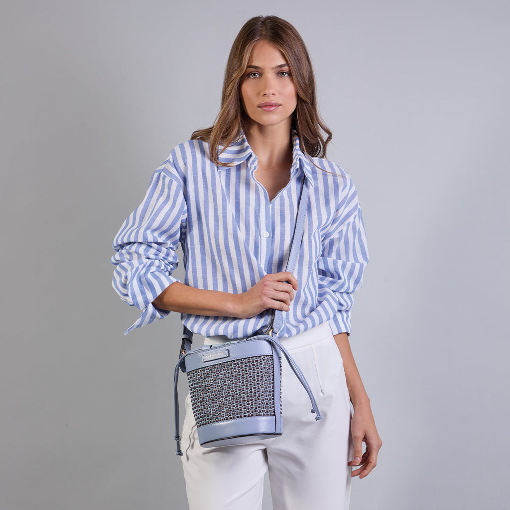 Borsa secchiello in rafia e cotone THE BRIDGE LUNA 041116KX Celeste