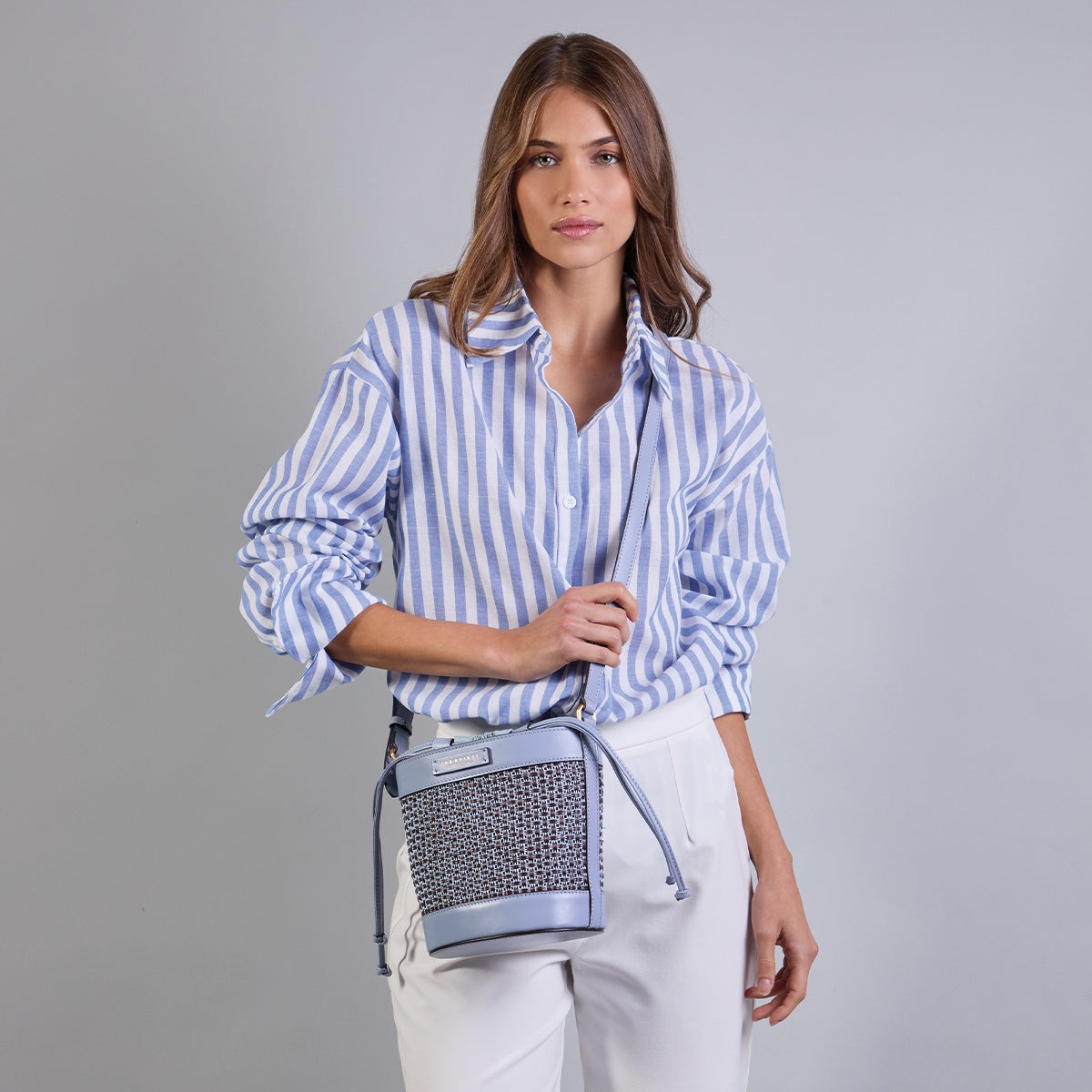 Borsa secchiello in rafia e cotone THE BRIDGE LUNA 041116KX Celeste